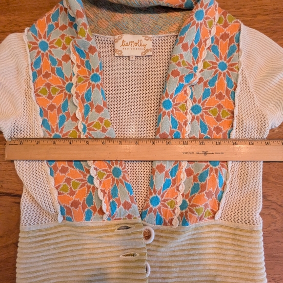 Rare! Lia Molly New Orleans for Anthropologie glass flowers cardigan, size small - Picture 4 of 9